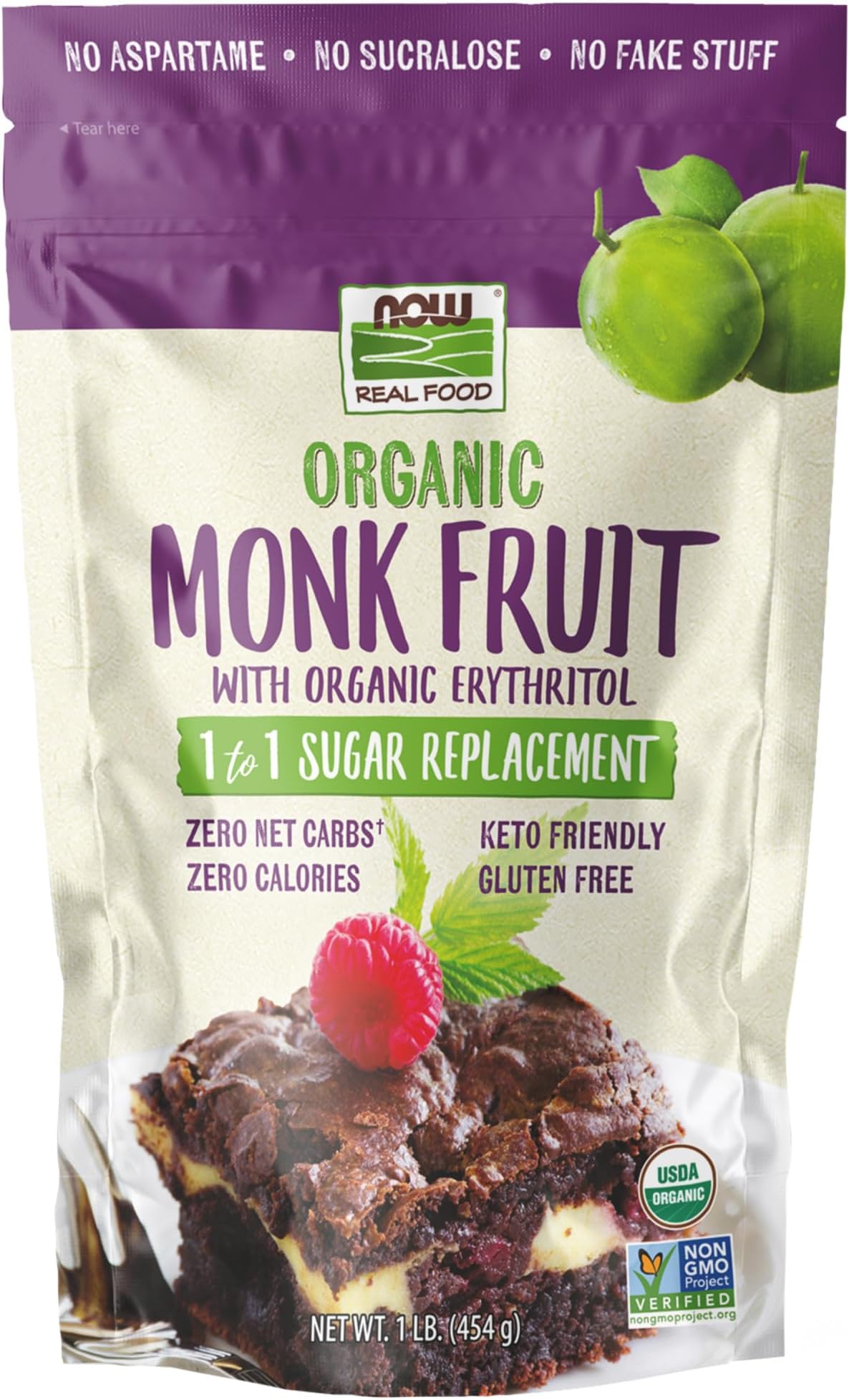 Foods Organic Monk Fruit with Organic Erythritol 1 to 1 sugar replacement 1Lb