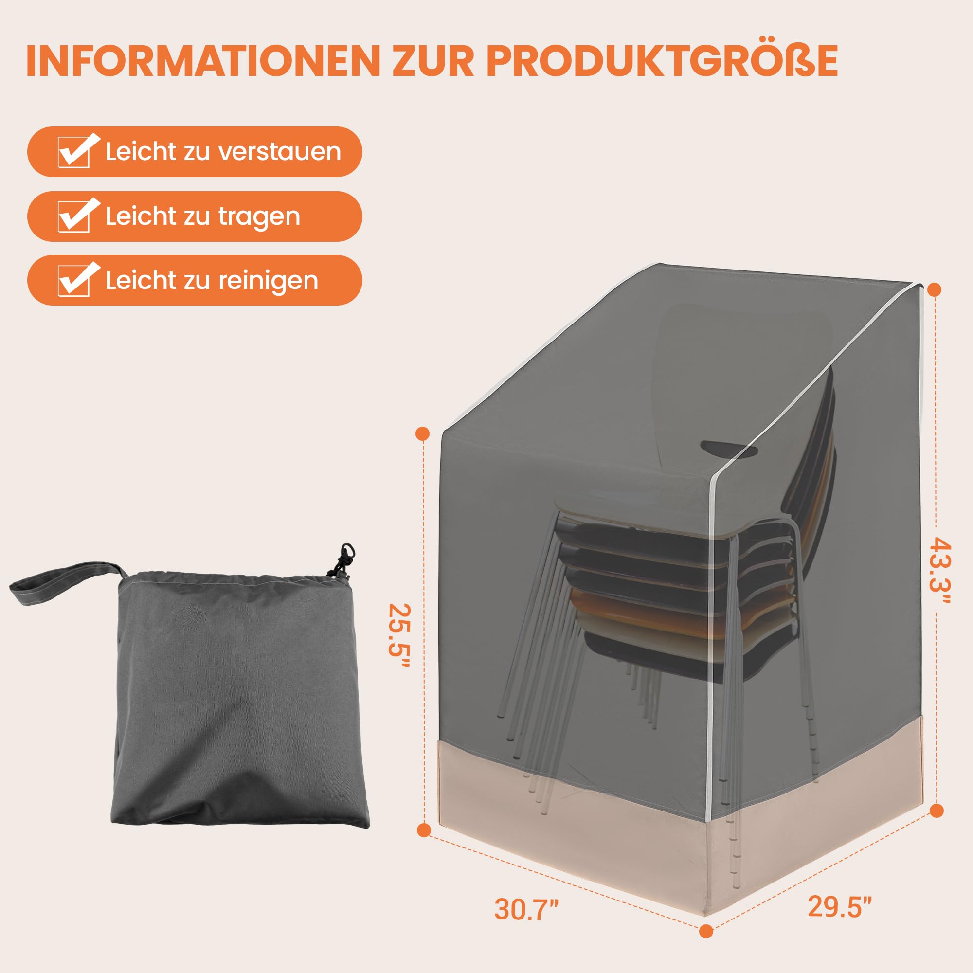 Abdeckung Gartenstühle Wasserdicht 420D Oxford Gewebe, Winterfest, UV-Beständiges Schutzhülle für Stapelstühle mit Aufbewahrungstasche,Abdeckung für Gartenstühle(75x78x65/110cm)