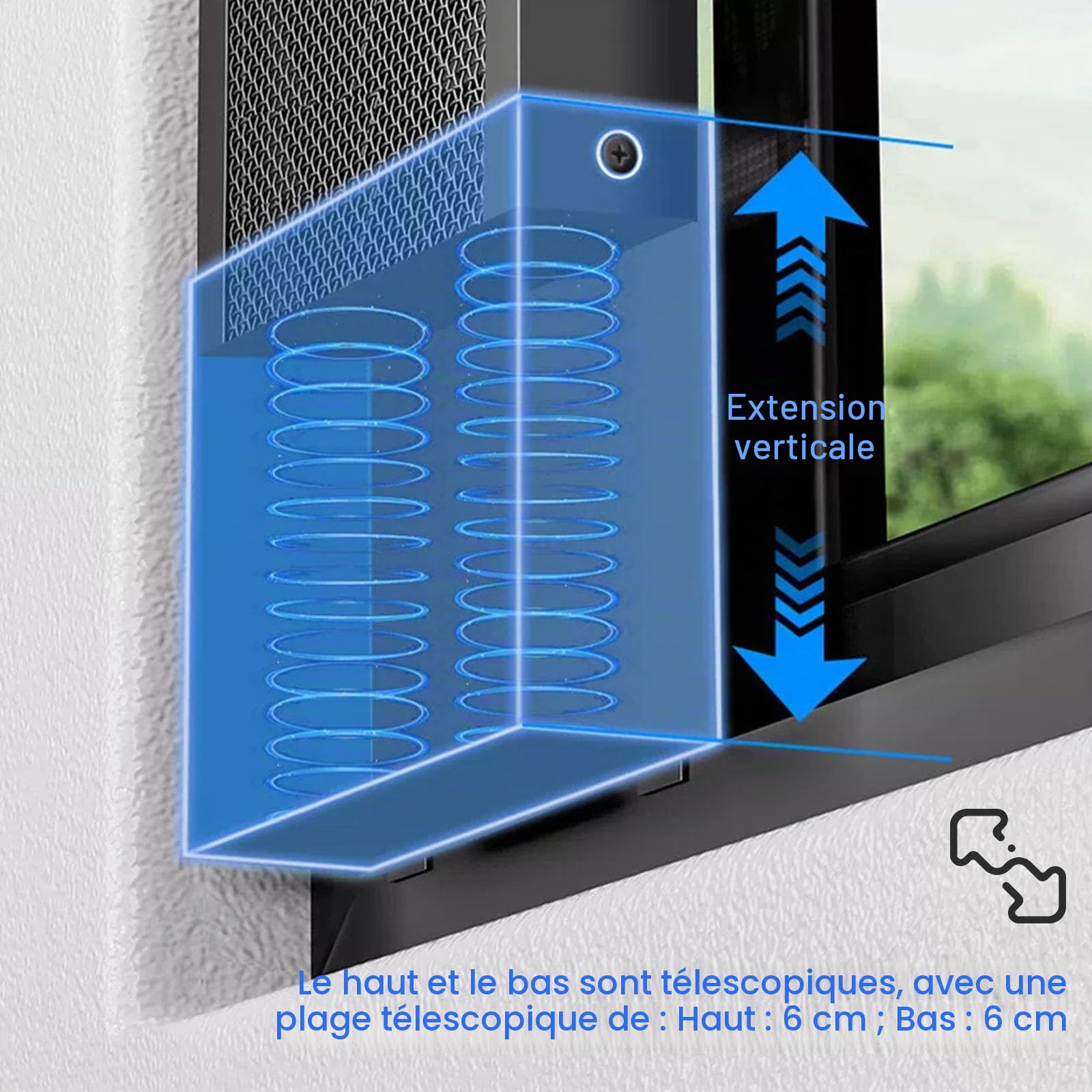 Ventilateur de Fenêtre Vertical pour Fenêtre Coulissante, Extracteur d'air Silencieux, Haut en Bas Ajustable 6cm, Installation sans Perçage, Double Moteur 2800 TR/Min,74~86cm/29.13~33.86in