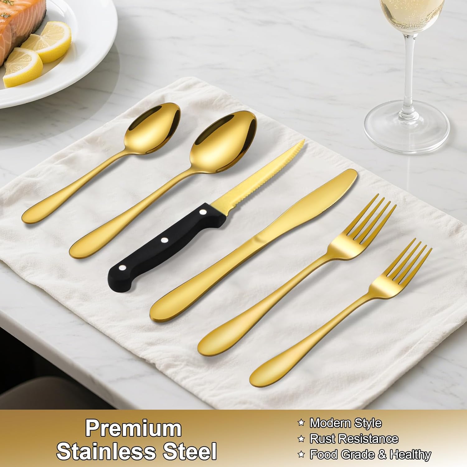 61Pcs Silverware Set with Organizer, Silver Stainless Steel Flatware Set for 10 Cutlery Utensil Sets with Steak Knives, Spoons and Forks Set, Dishwasher Safe