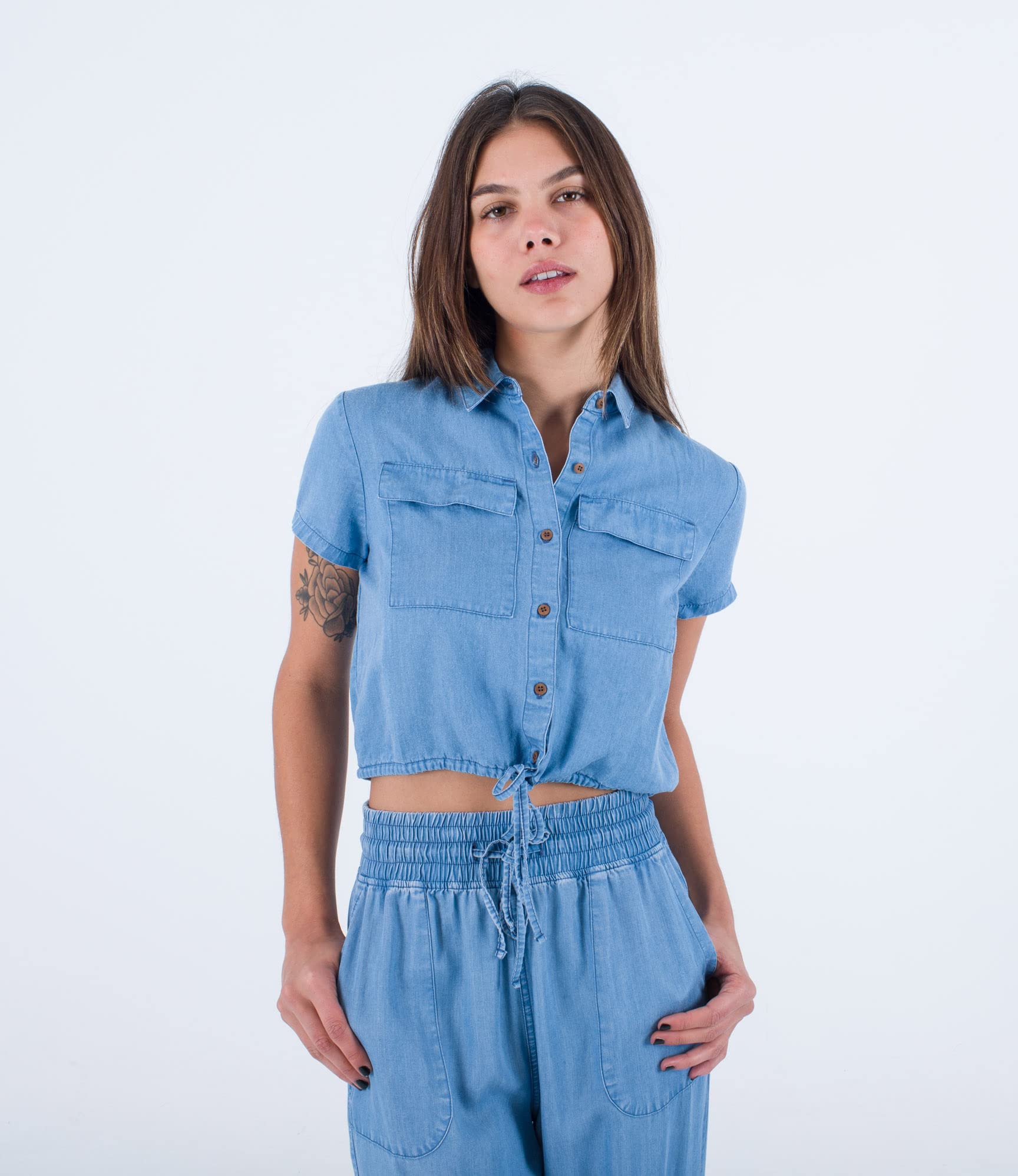 Hurley Womens Oceancare Chambray Shirt Short Sleeeve