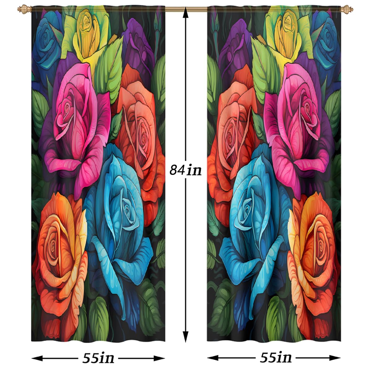 Mexpekil Durchsichtiger Fenstervorhang, bunte Rosen-Blumen, 2 Paneele, Voile-Vorhänge für Wohnzimmer, Schlafzimmer, Büro, Kinderzimmer, Fenstervorhänge, 139,7 x 213,4 cm lang