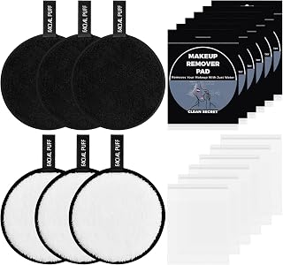 Makeup Remover Puff, 6 pcs Microfibre Reusable Makeup Remover Pads Set For Women, Washable Double-Side Reuseable Face Cleaning Pads, for All Skin Types