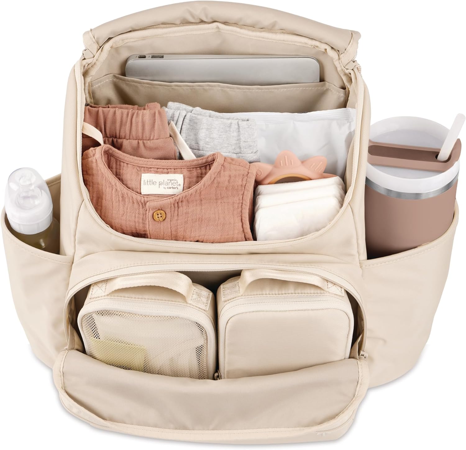 Skip Hop Diaper Bag Backpack with Portable Changing Pad Adjustable Pocket for 30 oz. Tumblers 9 Total Pockets Insulated Packing Cubes Luggage Sleeve & Stroller Straps Fits a 14” Laptop Forma Next Oat - Image 3