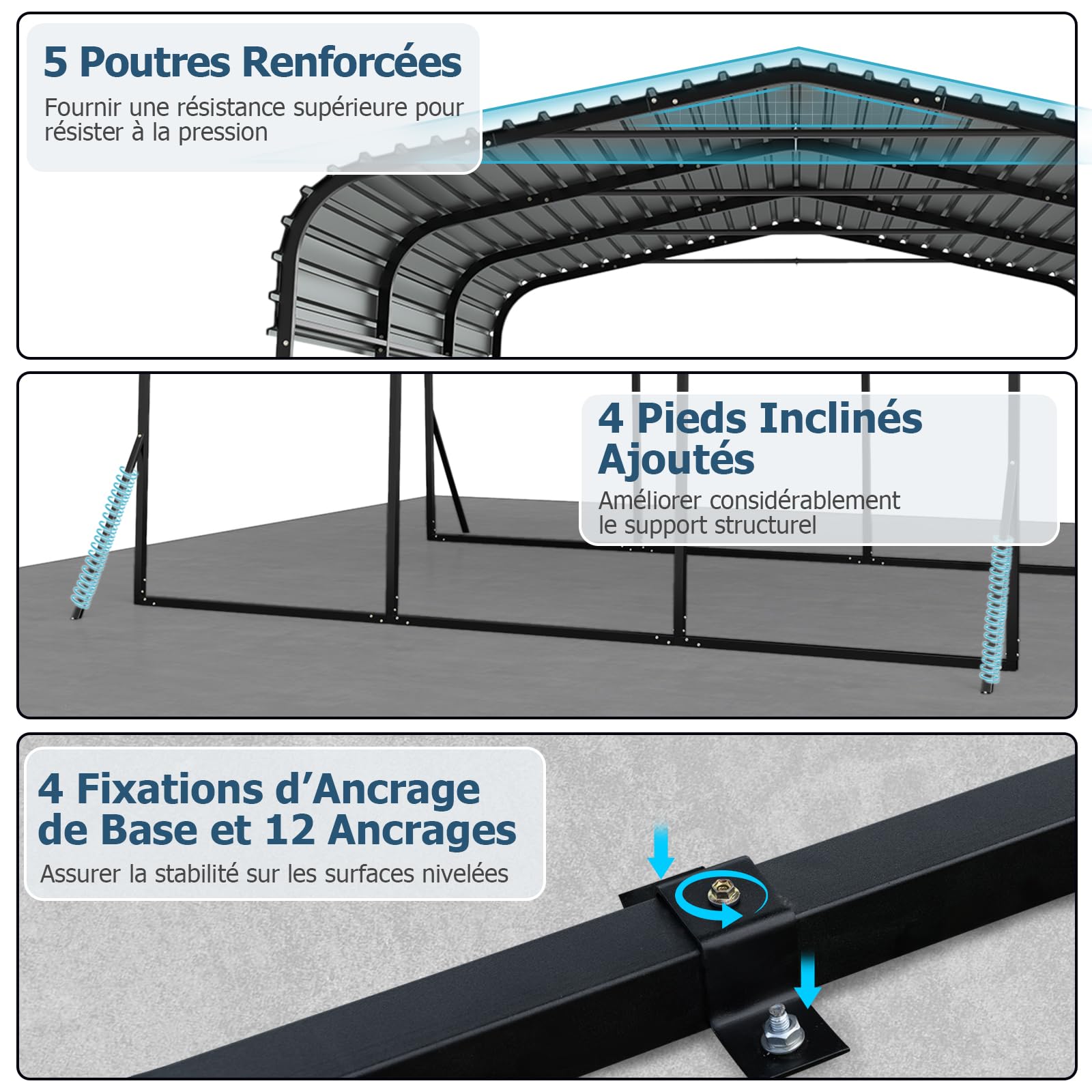 GOPLUS Grand Abri de Voiture en Métal, 440 x 300 x 250 cm, Toit Rigide, 4 Pieds Inclinés et Ancrages Extérieurs, Tente Carpot pour Voiture pour Camions, Tracteurs, SUV