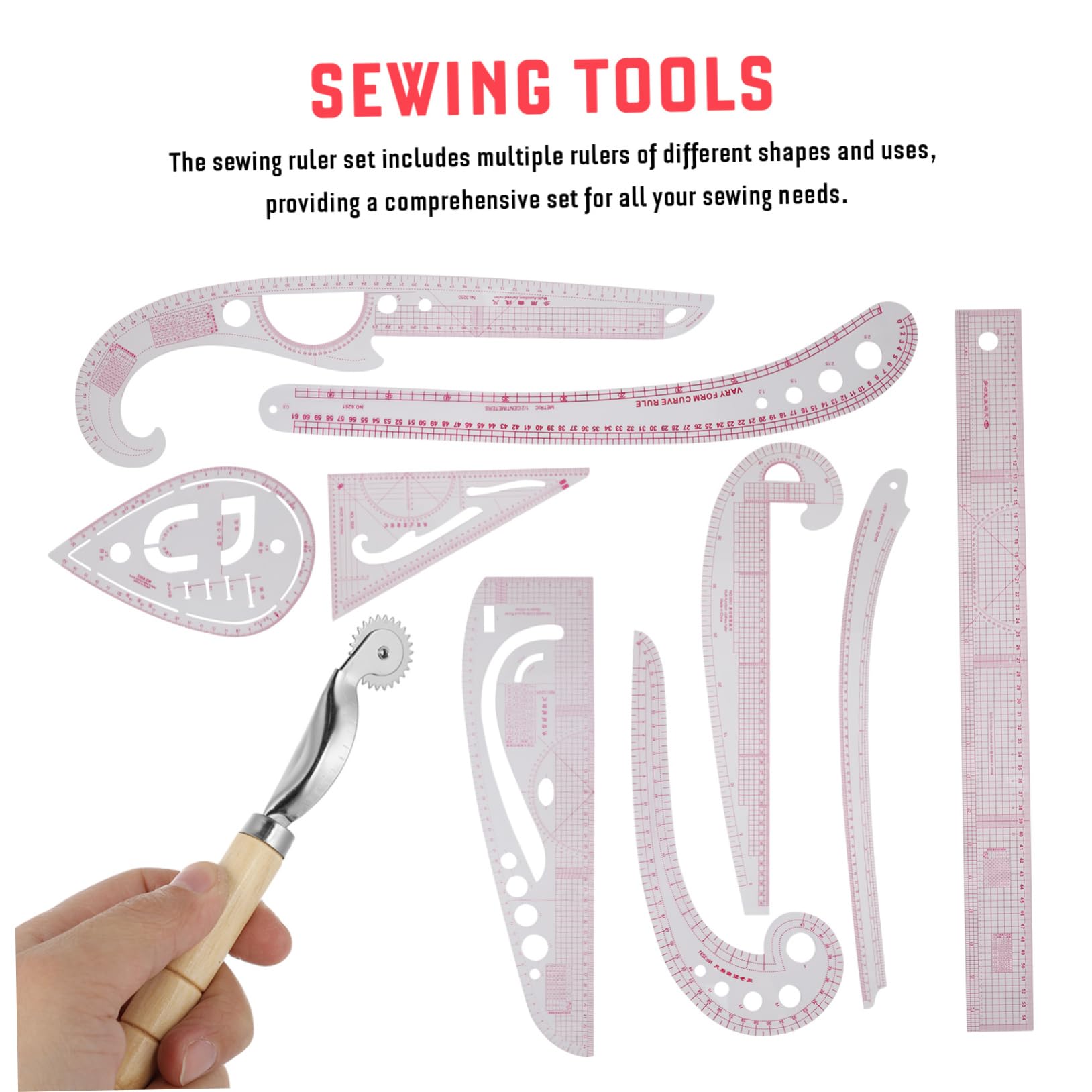 Juego de Reglas de Costura Curva Francesa para Patronaje y Tela | Plástico Flexible, 12 Piezas, Uso en Corte y Diy, para Diseñadores de Moda y Principiantes