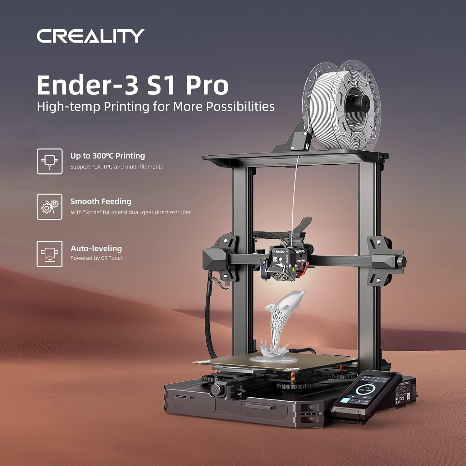 review Official Creality Ender 3 S1 Pro 3D Printer & CR-PLA Black Matte PLA Filament, 1.75mm, 1KG