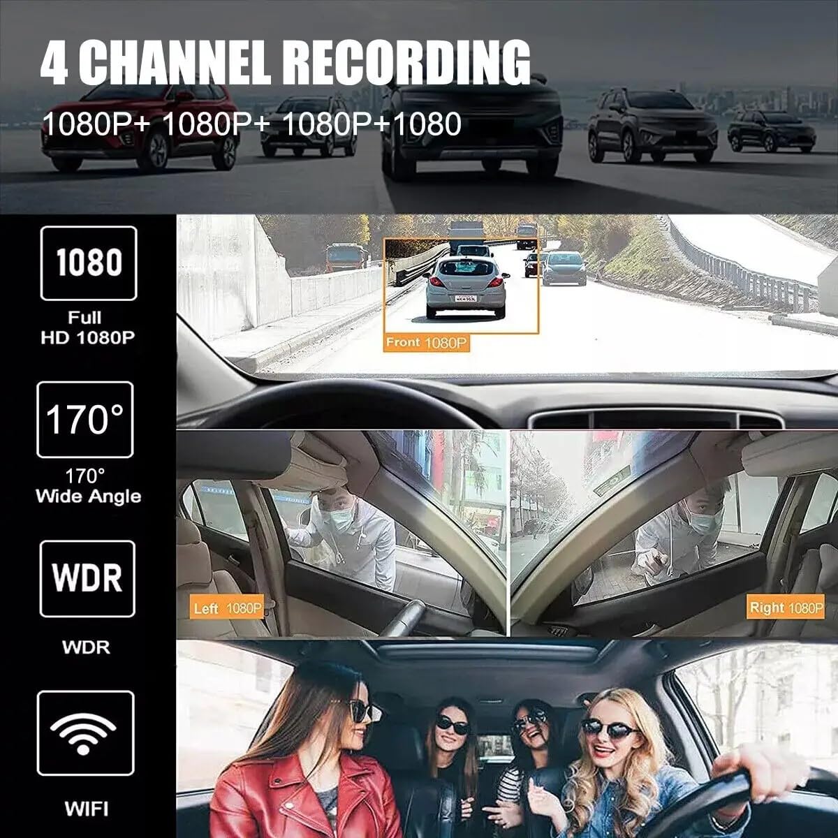 Telecamera posteriore a 360 gradi per auto 1080P Full HD fotocamera 3" LCD monitor 24h modalità parcheggio randale monitoraggio dashcam rilevamento del movimento, GPS integrato, visione notturna,