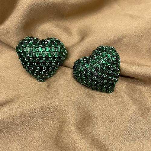 Brincos femininos brilhantes de strass coração amor grande brincos de cristal vermelho/verde/ouro/pr