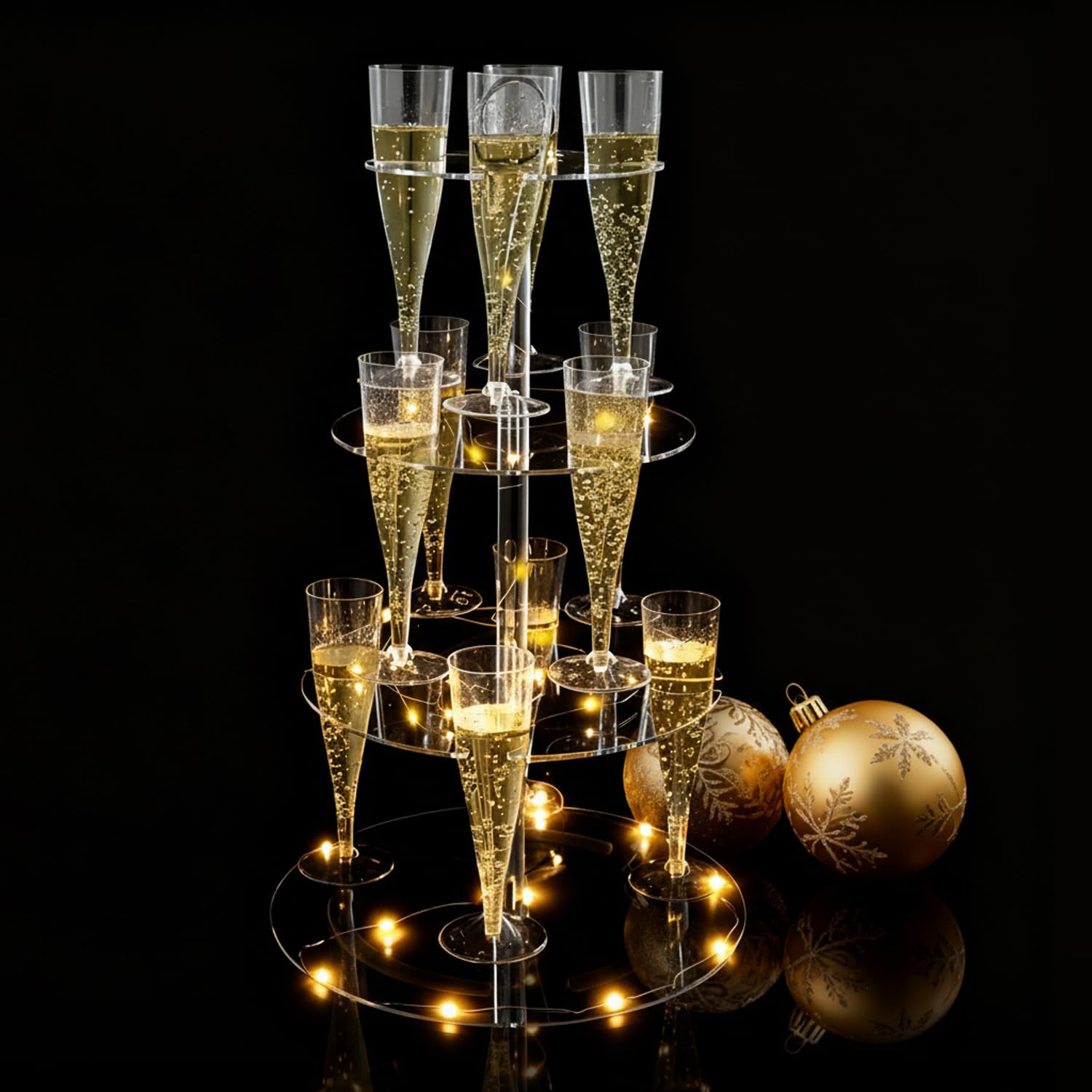 Cocktail Tree Stand, Clear Acrylic Drink Tower, 3 Tier - 12 Holders with Light String for Party For Champagne, Martini, Margarita Cups, 12.4?*21.5?