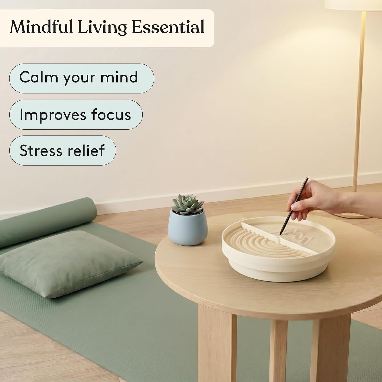 Special Supplies Zen Garden Sand Spinner – Self Spinning Sandscape for Desk, Mindfulness Kit, Stress Relief, Sensory Therapy Tools- Zen Garden Kit- White
