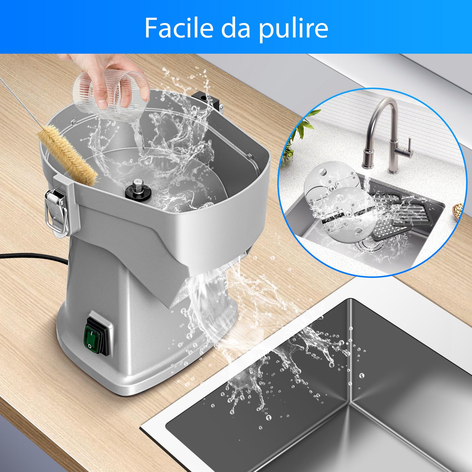 LEEVOT Tritatutto Verdure Elettrico Commerciale 200W, Robot da Cucina per Affettare, Diced e Grattugiare, Cutter Verdure Professionale per Ristorante, Hotel, Scuola, Mensa, Patatine Fritte, Grattugia