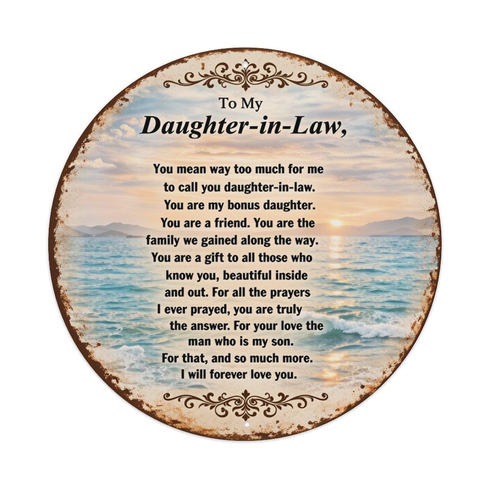 Ocean Sunset Sky Family Love Round Tin Sign Vintage Metal Poster, Home Bar Garage Man Cave Cafe Indoor & Outdoor Wall Decoration 8x8Inches