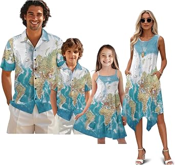 GIFTPUZZ Tropical Print Family Vacation Matching Outfits Father Son Shirts Golf Party Mother Daughter Dresses Holiday