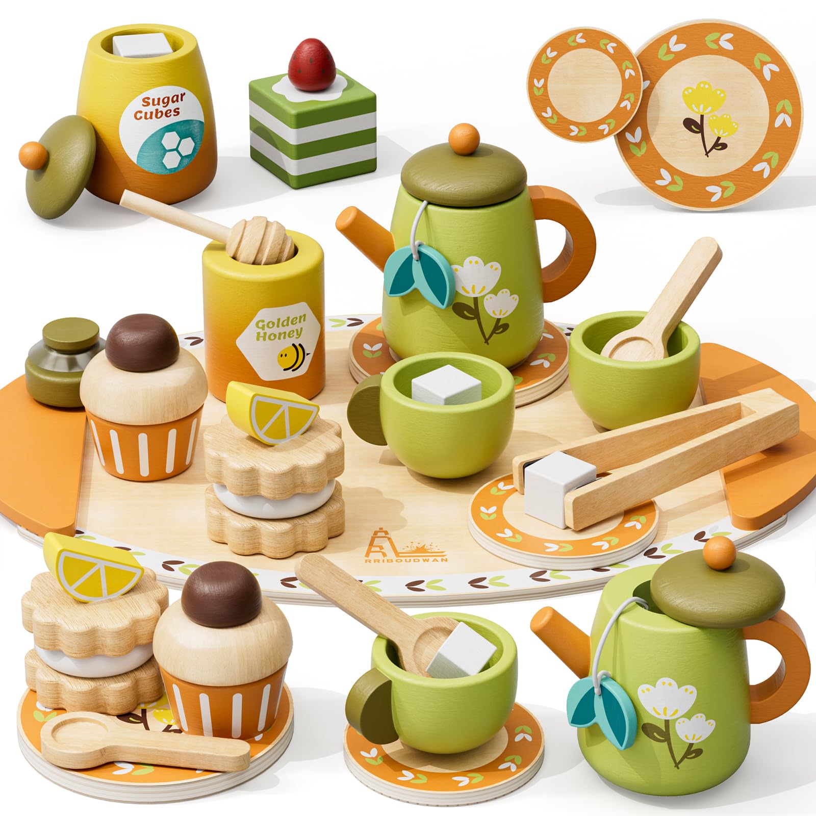 Wooden Tea Set for Toddlers, Pretend Play Tea Party Set for Children 3 Year Old Girls & Boys