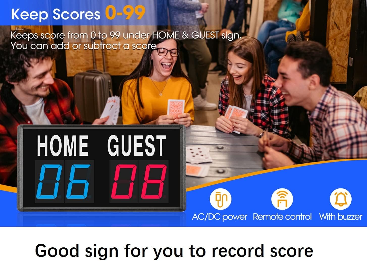 Electronic Score Keeper Scoreboard with Remote for Cornhole Basketball Ping Pong Table Tennis Badminton Volleyball Baseball