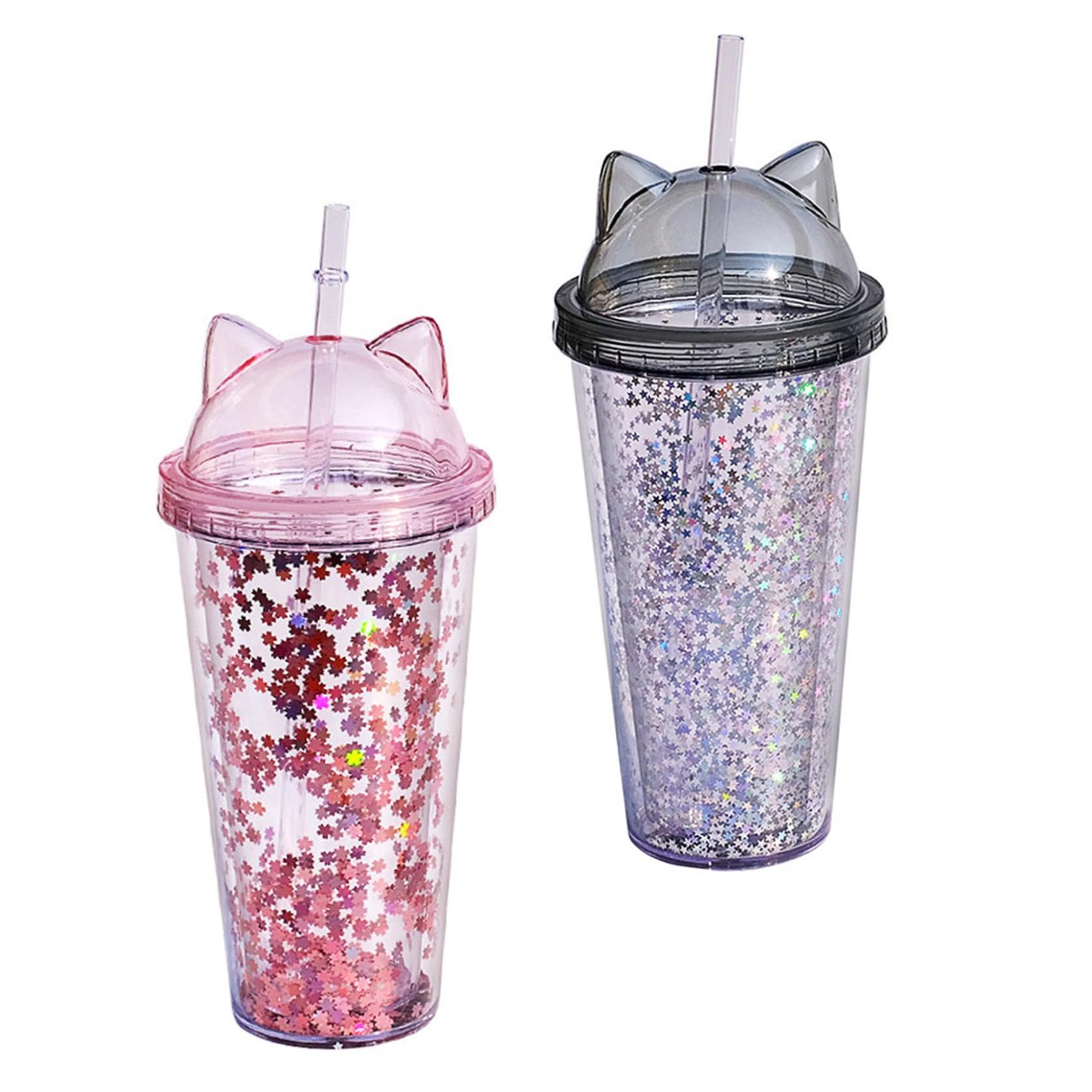 Tasse d'eau avec oreille de chat pour fille | Lot de 2 gourdes pailletées pour l'école