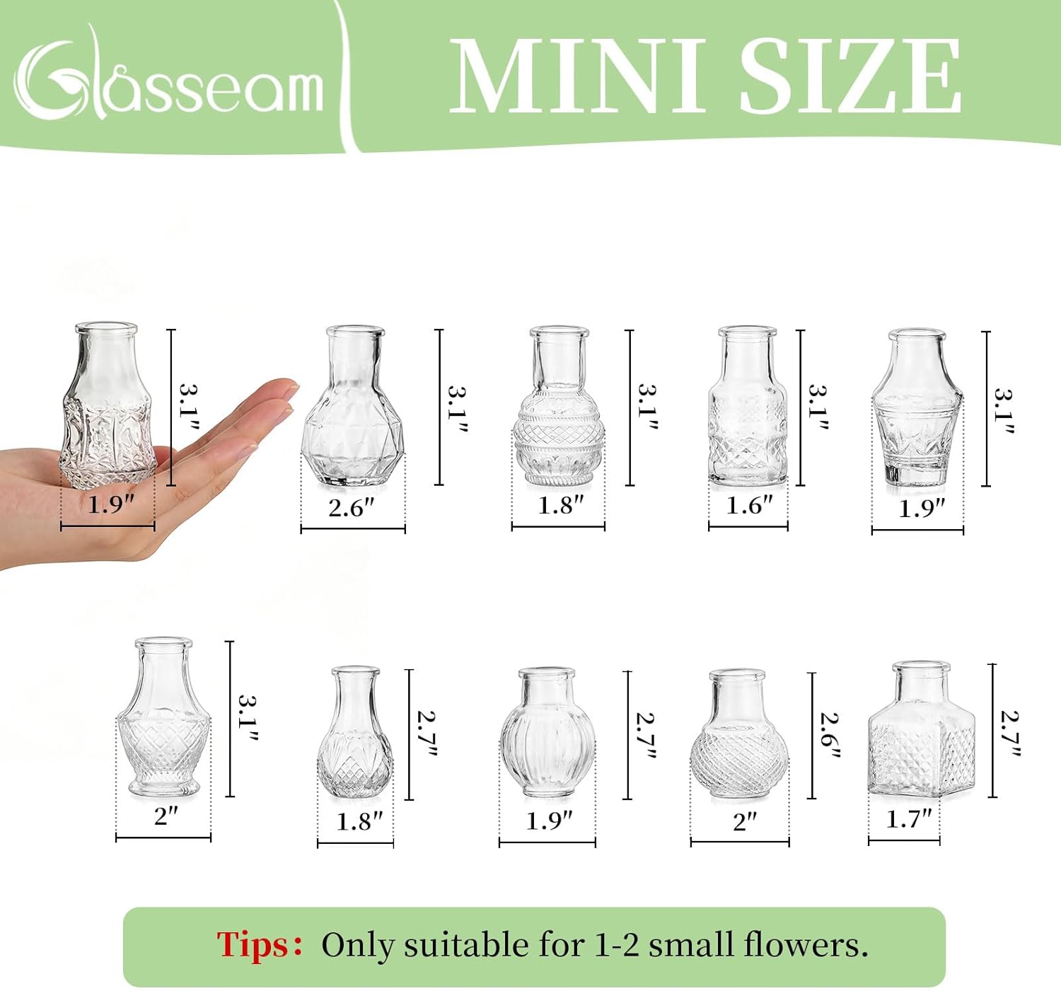 Glasseam Small Bud Vases for Centerpieces: 40PCS Mini Clear Glass Vase Set for Flowers Decor Wedding Party Baby Shower Dining - 2.7" Tiny Table Decorations Centerpiece