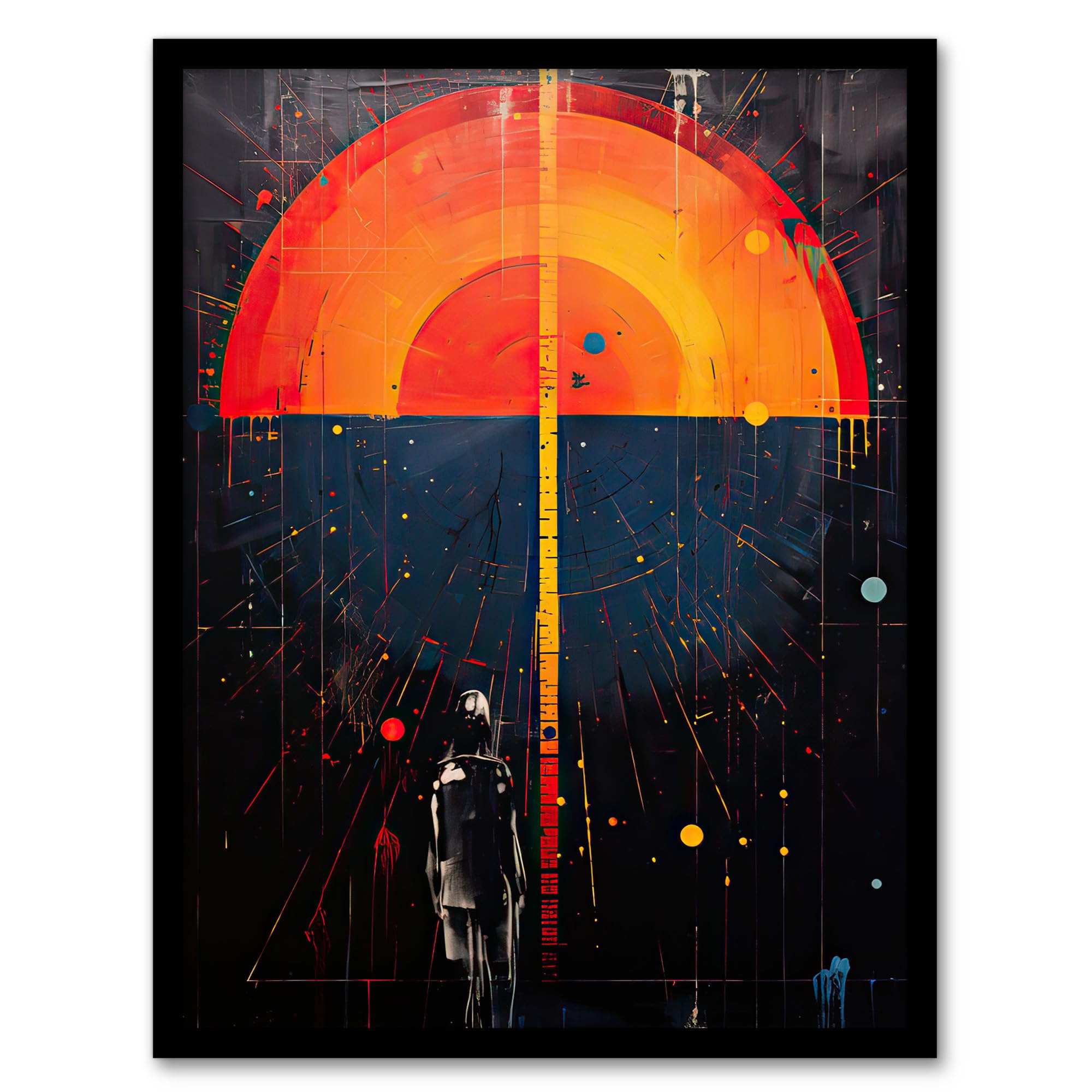 Artery8 Seascape Sunset Abstract Minimalism Oil Painting Orange Blue Geometric Sun Reflecting on Sea Water Artwork Framed Wall Art Print 18X24 Inch