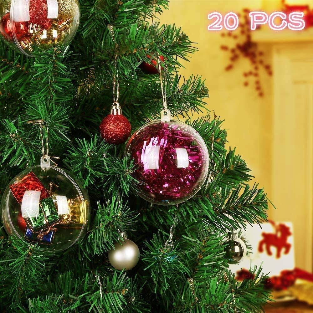 AGM 20Pcs DIY Plastic Christmas Tree Hanging Ornaments Ball, Clear Fillable Ornaments Ball, 80mm / 3.14‘’ Decoration Art Crafts for New Years Present Holiday Wedding Party Home Decor