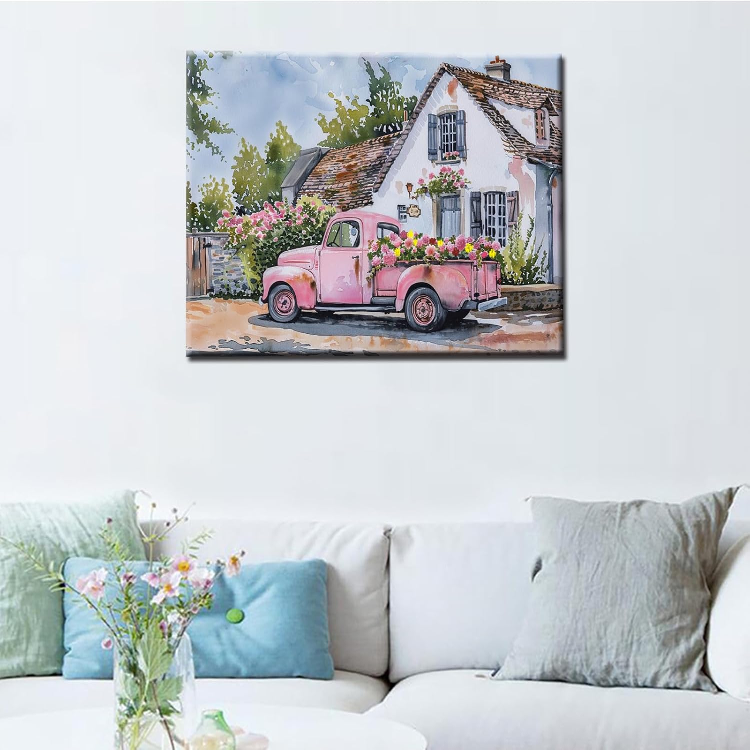 Tucocoo Rustic Retro Courtyard Paint by Number Kits for Adults Beginner Flower Car Paint Arts Craft for Home Wall Room Decor Acrylic Painting on Canvas Great DIY Gifts for Women16x20inch DIY Frame