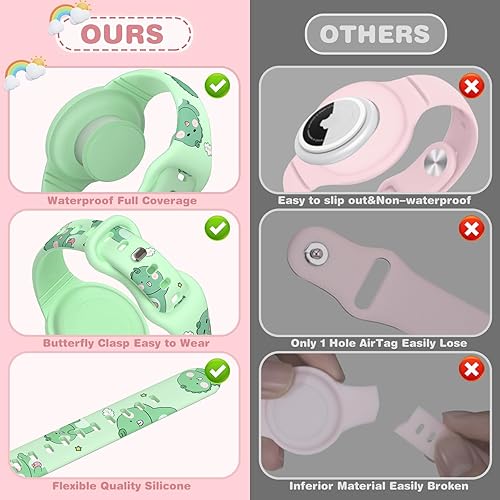 Miniatura 6 de Pulsera de AirTag impermeable para niños, lindo soporte de AirTag de dibujos animados para niños, silicona suave, cobertura completa, pulsera oculta
