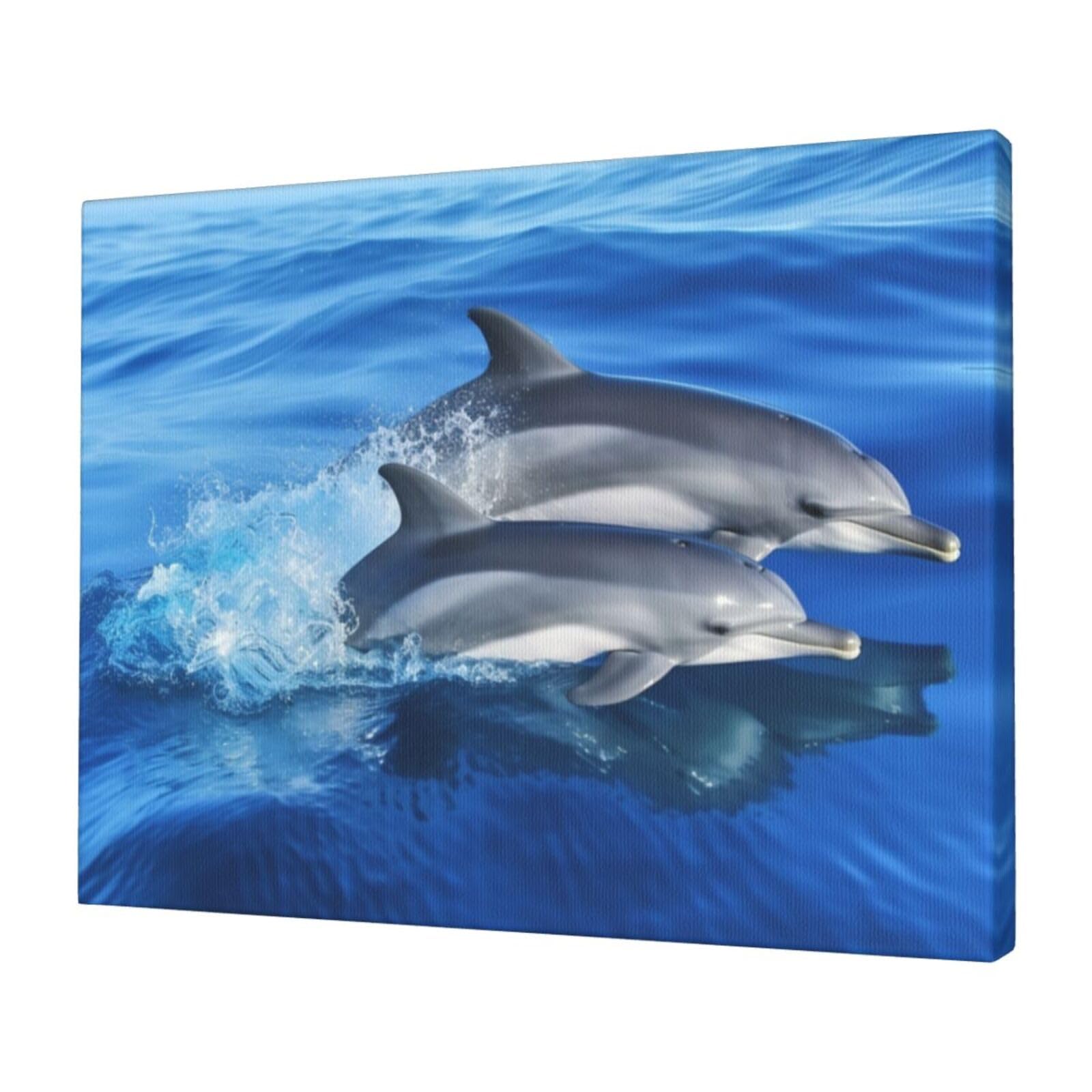 FodPand Canvas Wall Art for Living Room Wall Decor 12"x16" Modern Artwork Painting Pictures Hanging Canvas Prints Dolphin Family Aesthetic Wall Art for Bedroom Bathroom Office Wallart Decor