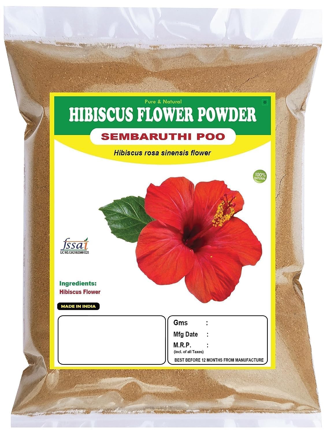 MI Hibiscus Flower Powder | Sembaruthi Poo Powder | Hibiscus rosasinensis Flower -100g