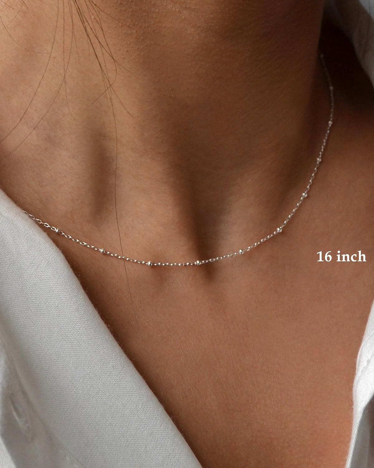 FUNEIA 925 Sterling Silver Necklace for Women Trendy Dainty Real Silver Chain Necklace Simple Thin Box Chain Beaded Chain Snake Chain Herringbone Necklaces Jewelry 14/16/18 Inch - Image 4