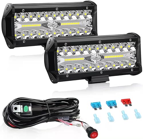 2 barras de luz LED de 7 pulgadas, luces de conducción de punto de inundación, luces LED todoterreno, luz de trabajo de haz combinado de triple fila