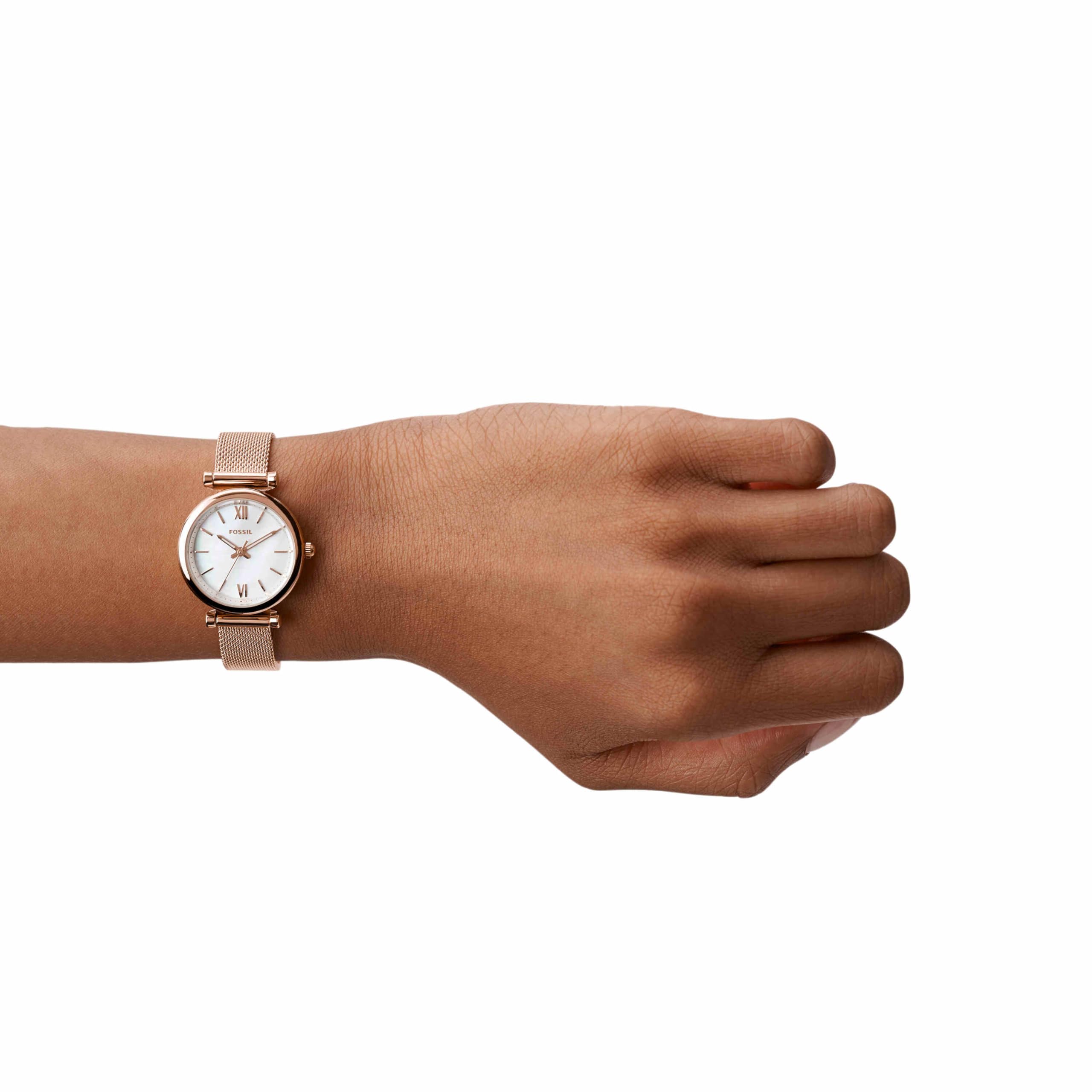 Fossil Orologio Carlie da donna, Movimento al quarzo a tre lancette in tonalità oro rosa con cinturino in acciaio inossidabile