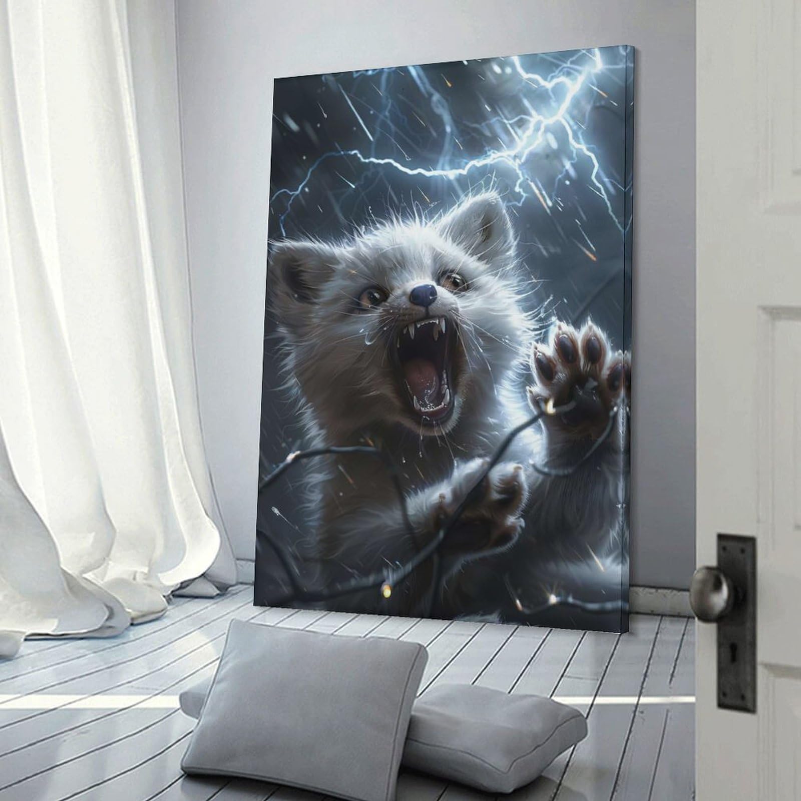 Junmoney Arctic Fox Lightning Decorative Canvas Print, 24x36inch(60x90cm), for Hallway, Bedroom Or Modern Interiors, Gift Idea for Housewarming And Birthdays