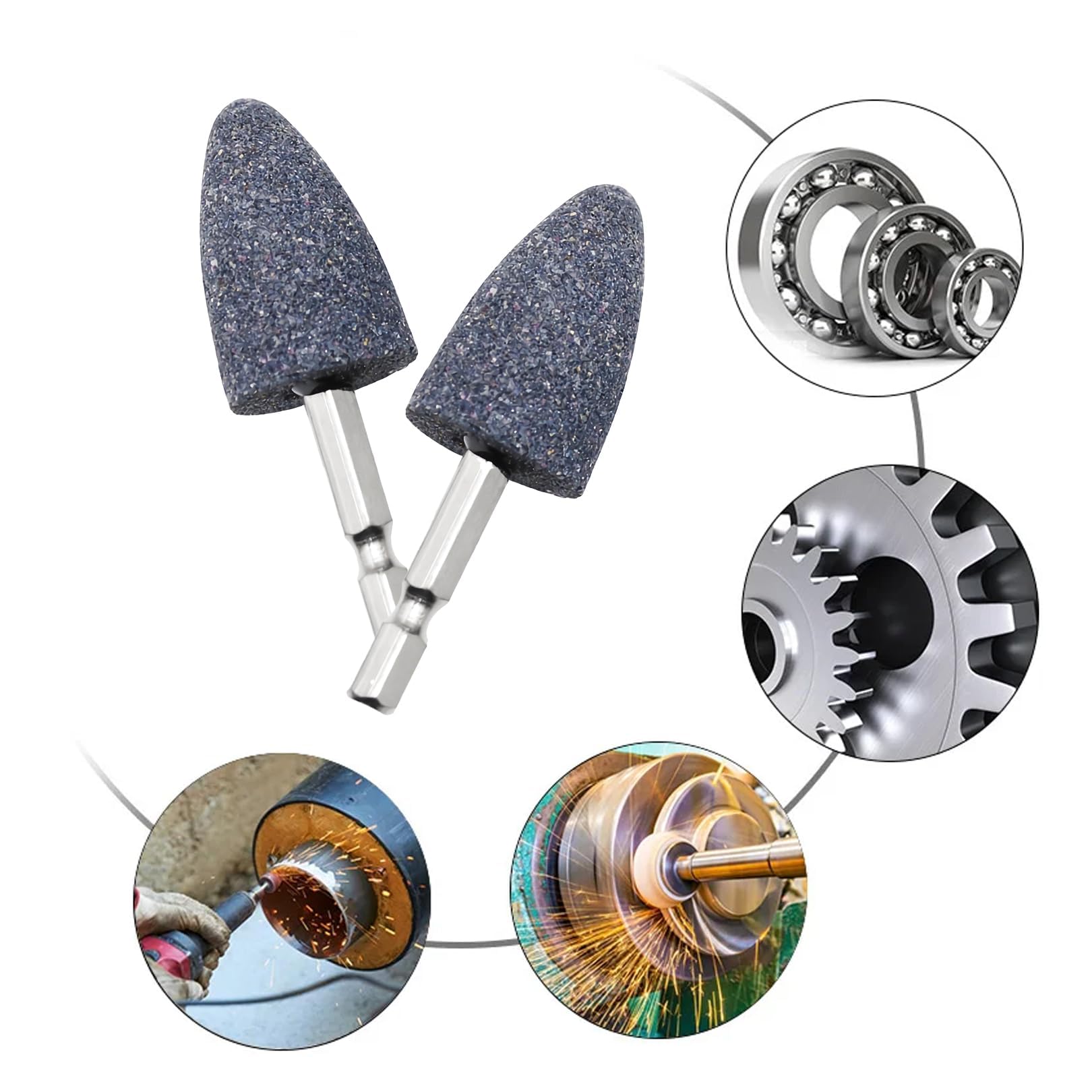 Lot de 2 pierres abrasives à tige hexagonale - Tête de meule conique, petite tête de meule conique, pierre de meulage de forme unique, pour perceuse à outils rotatifs, polissage, ébavurage, sculpture.