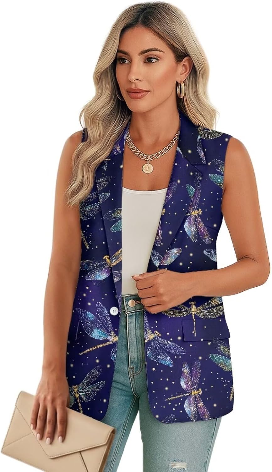 Womens Sleeveless Waistcoat Casual Loose Vest Blazers with Pocket Business One Button Comfy Suit Vest Size S-5XL