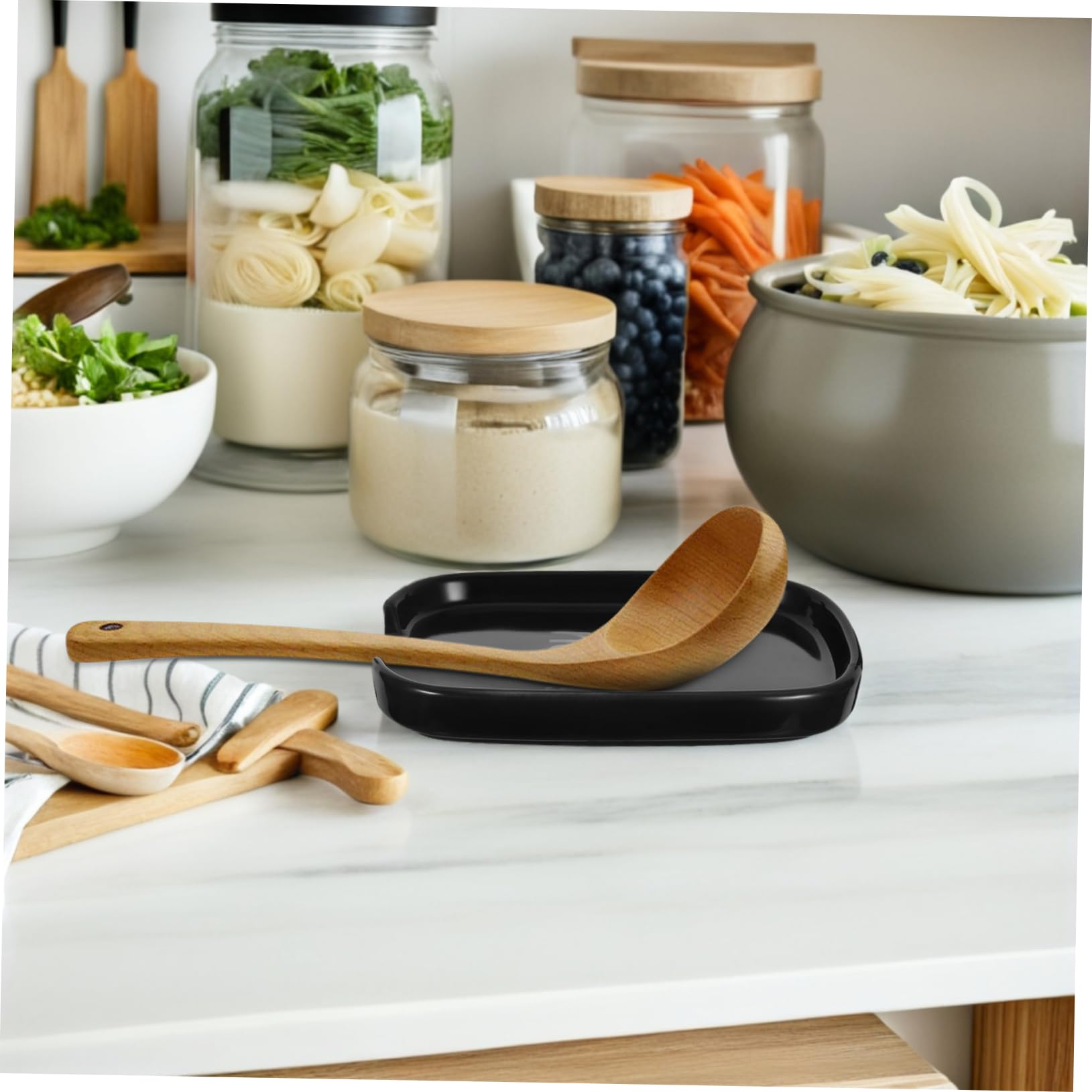 Reposacucharas y Fácil de Limpiar de Cerámica Negro Diseño Ahorrador de Espacio Elegante y Decorativo para Utensilios de Cocina