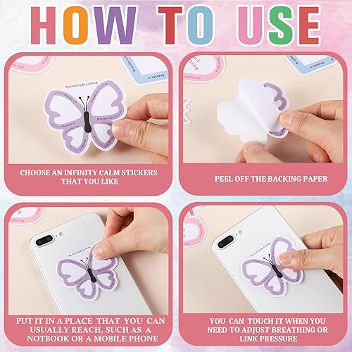 Miniatura 5 de Crtiin 100 tiras sensoriales, calcomanías para calmar la ansiedad, estrés, respiración, calcomanías sensoriales de diferentes texturas, cinta táctil