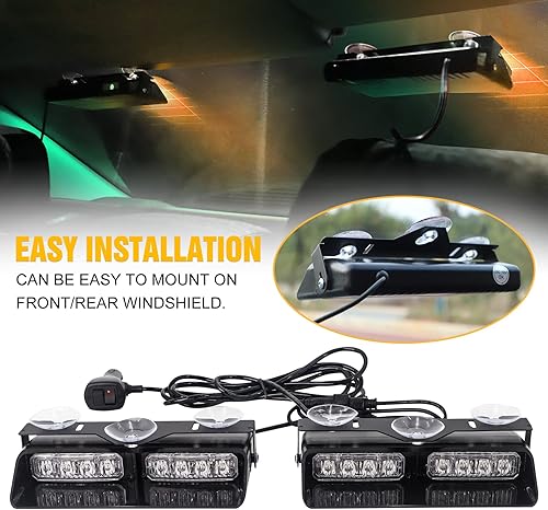 Miniatura 39 de XRIDONSEN-Luces estroboscópicas de emergencia 2 en 1 con ventosas p/tablero e interior de parabrisas delantero/trasero, intermitentes/de Ámbar