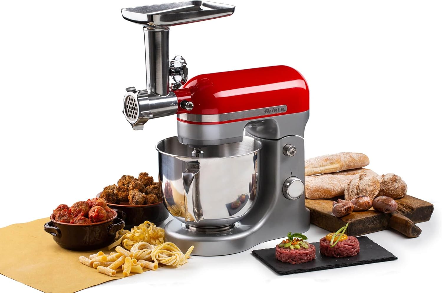 Ariete 4079 Meat grinder, sausage stuffer and pasta roller accessory. Meat grinder, sausage stuffer and pasta roller accessory kit for the Ariete Moderna mod. 1589 Planetary Mixer, Grey.