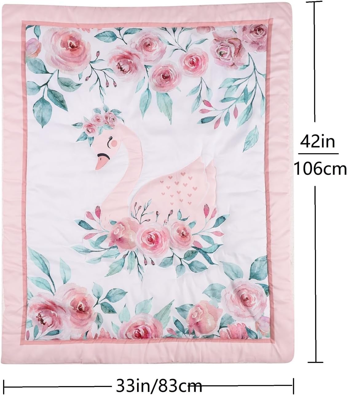 Animals 3pcs Baby Crib Bedding Set (Quilt, Fitted Crib Sheet, Crib Skirt) Pink Nursery Bedding Set for Girls Crib Bedding Sets for Girls (Swan)