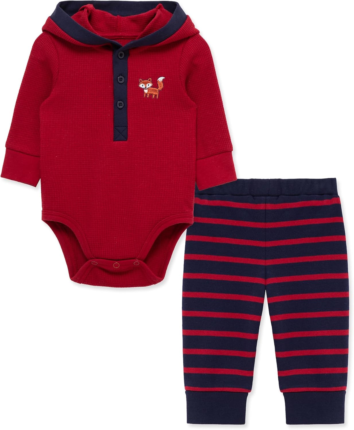 Little Me Baby Boys' 2-Piece 100% Cotton Hooded Onesie and Pant Set, 0-24 Months