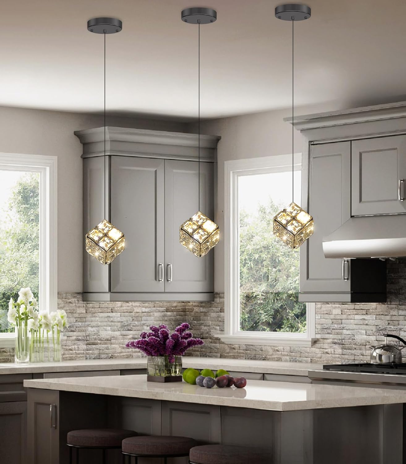 Mini Pendant Lights Crystal Chandeliers for Dining Room Kitchen Island LED Light Fixture Dimmable Handing Light for Hallway