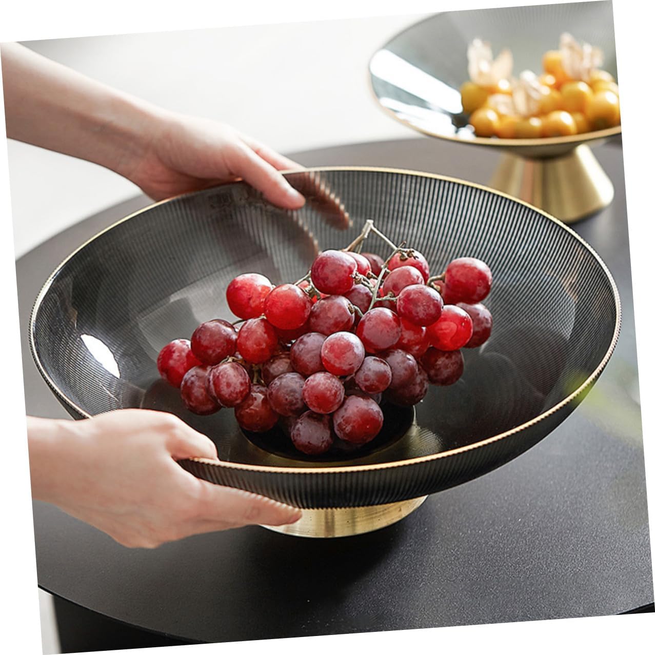 CHILDWEET Tall Glass Fruit Bowl Pedestal Serving Tray for Snacks and Dried Fruit, Household Glass Plate for Kitchen Counter and Dining Table Decor