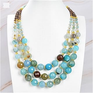 Joyería Collar de perlas marrones de ágata azul de 3 filas, hebras múltiples de 18 "para mujer Piezas de recambio