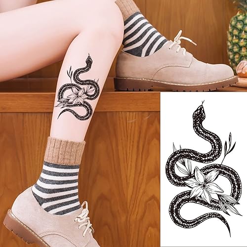 Miniatura 9 de 6 hojas de tatuaje temporal de león tigre negro, tatuaje de pierna y pecho para hombres y mujeres, diseños de animales salvajes arte corporal en la