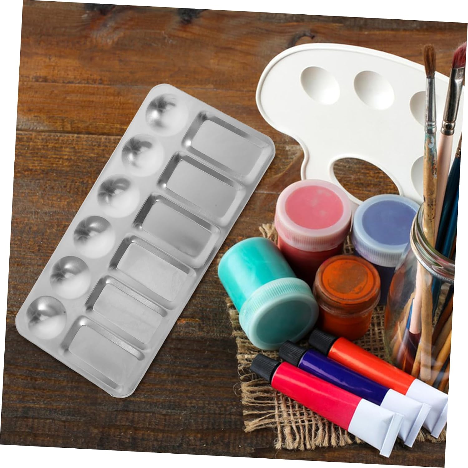 2Pcs Stainless Steel Pigment Mixing Plates for Artists Metal Watercolor Mixing Trays for Craft Projects and Painting
