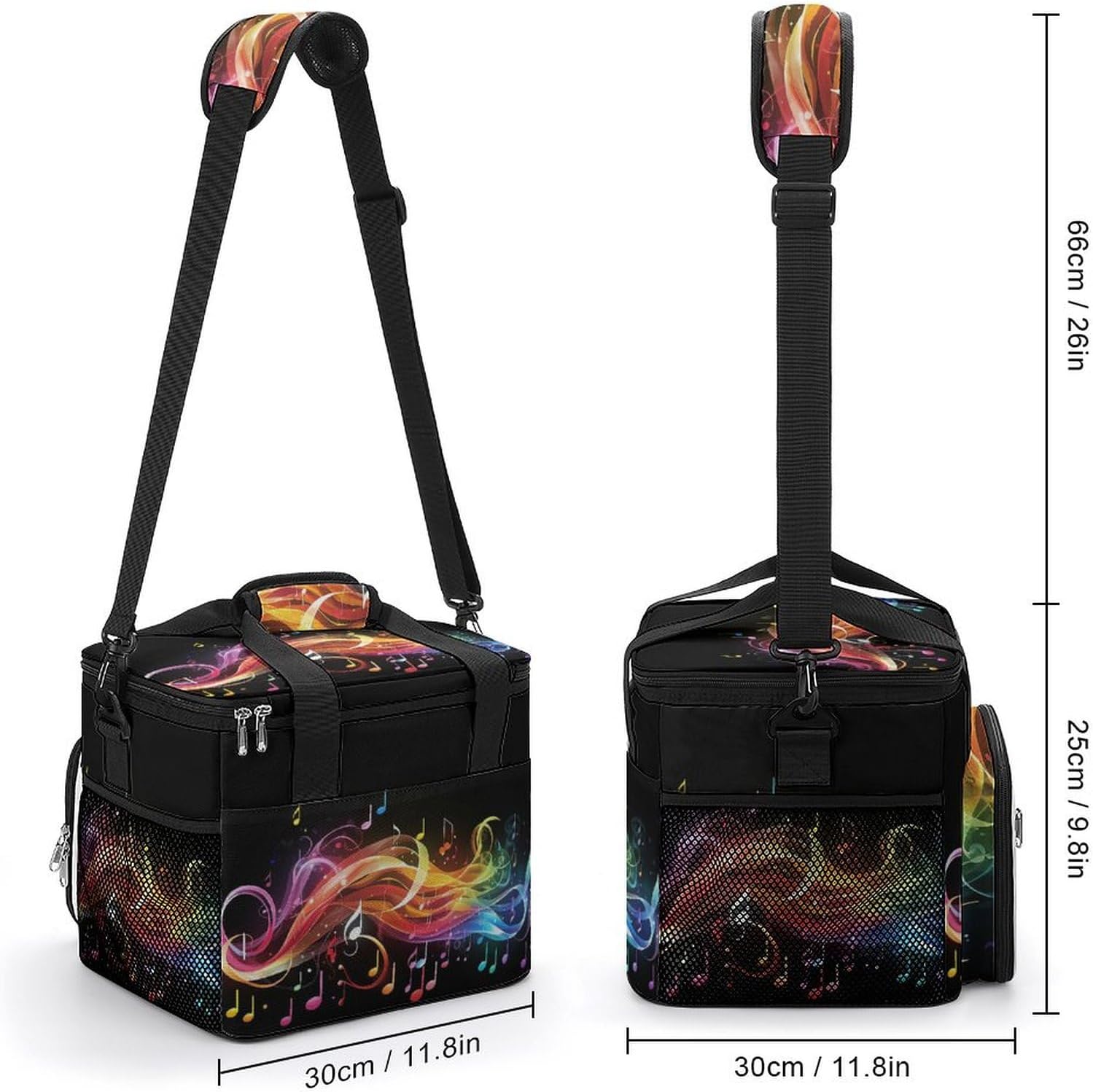 Large-Capacity Oxford Cloth Rainbow Musical Note Melody Printed Camping Ice Bag, Outdoor Portable Insulation and Cold Storage Bag, Enjoy A Cool Camping Time