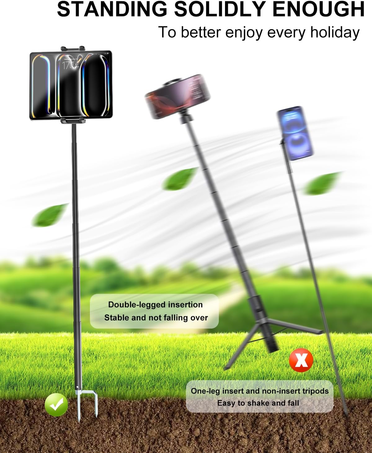 Tablet Tripod for Outdoor [57" Metal Monopod] iPad Tripod Stand for Camping, Travel, Field, Parties, Gatherings, Compatible with iPad Pro 12.9, Mini, Air, and 4-13" Tablet and Cell Phones