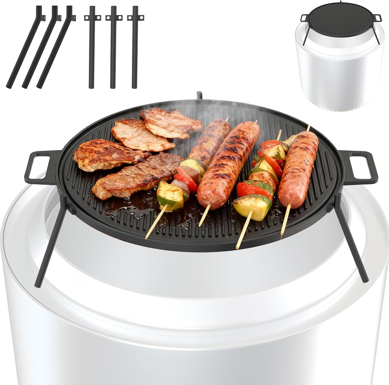 Griddle Grill Cookware for Solo Stove Bonfire/Yukon 19.5" Fire Pit, Cast Iron Grill Pan for Solo Stove Mesa Accessories, Firepit Round Griddle with 3 Removable Legs for Outdoor BBQ Cooking & Camping