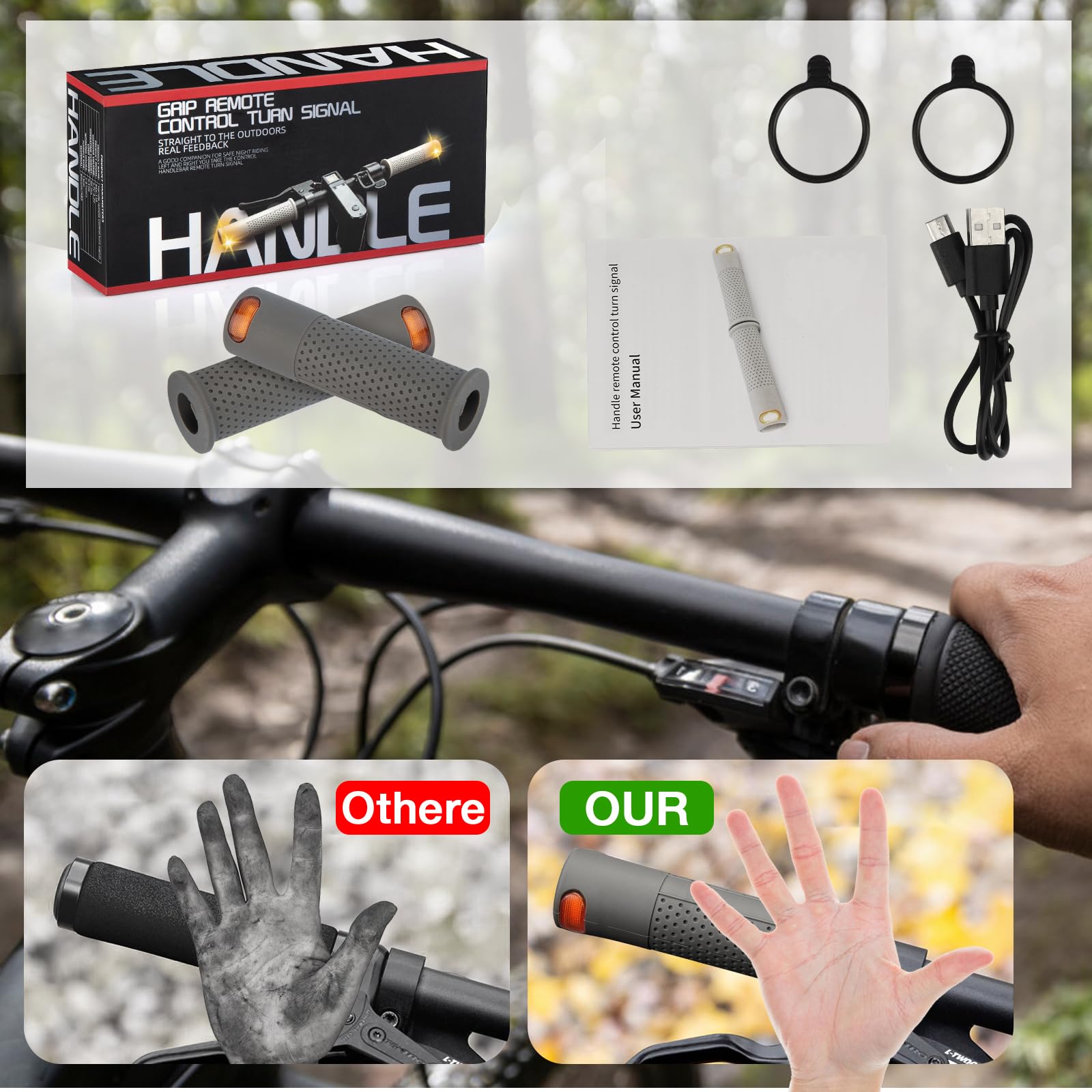 E Scooter Blinker，Lenkerlicht Lenker mit Blinker Scooter Warnlenker Lenkerwarnleuchte Scooter Blinklicht Griff für 22mm Griff für Xiaomi M365 Pro Pro2 1s Ninebot G30 Handle Grip