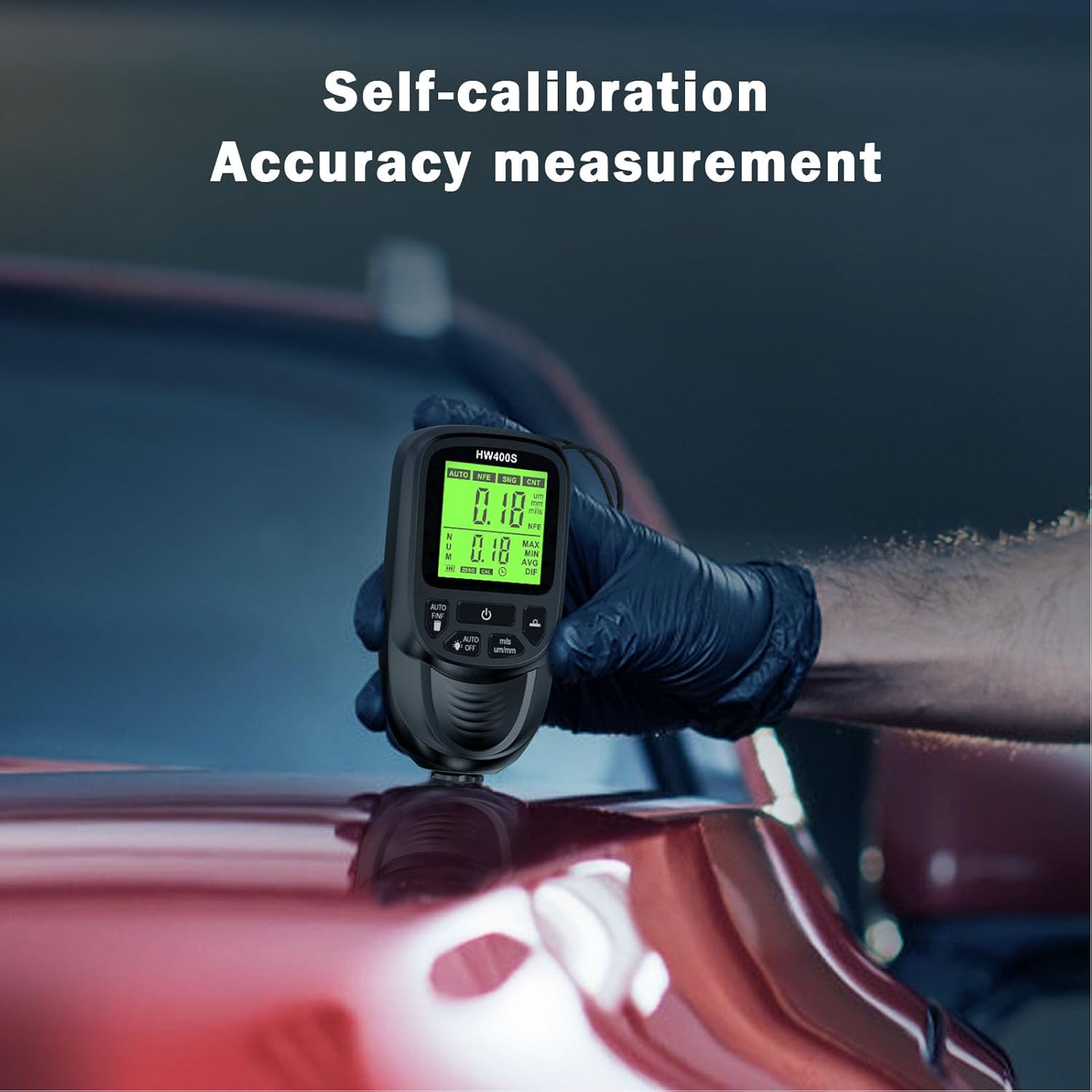 Person using Fabater HW400S for self-calibration on a car surface